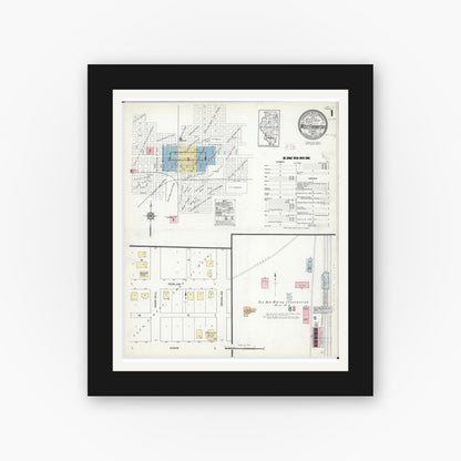 Old map wall art mockup — black gallery frame with white mat — Sanborn Fire Insurance Map from West Frankfort, Franklin County, Illinois (1914), Sheet #0001