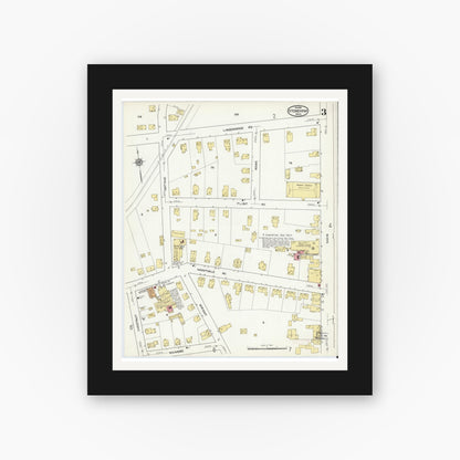 Old map wall art mockup — black gallery frame with white mat — Sanborn Fire Insurance Map from Stoneham, Middlesex County, Massachusetts (1916), Sheet #0003