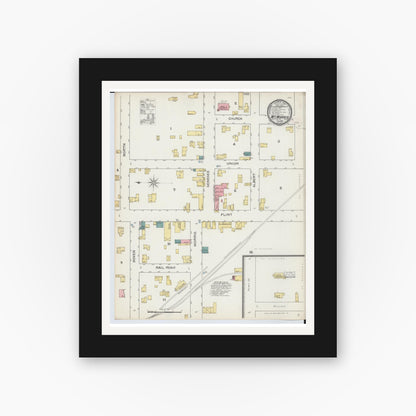 Old map wall art mockup — black gallery frame with white mat — Sanborn Fire Insurance Map from Mount Morris, Genesee County, Michigan (1893), Sheet #0001
