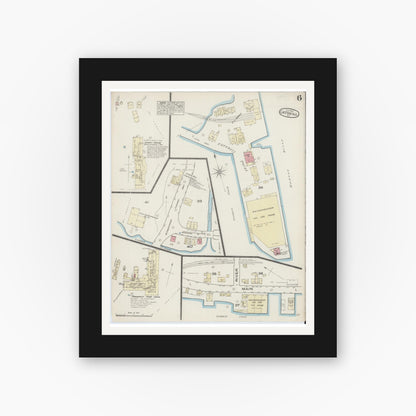 Old map wall art mockup — black gallery frame with white mat — Sanborn Fire Insurance Map from Catskill, Greene County, New York (1884), Sheet #0006