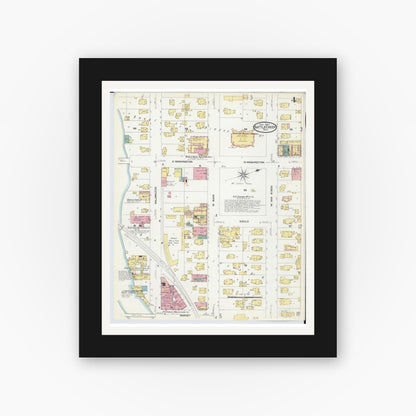 Old map wall art mockup — black gallery frame with white mat — Sanborn Fire Insurance Map from Battle Creek, Calhoun County, Michigan (1907), Sheet #0004