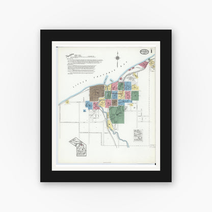 Old map wall art mockup — black gallery frame with white mat — Sanborn Fire Insurance Map from Petoskey, Emmet County, Michigan (1919), Sheet #0001