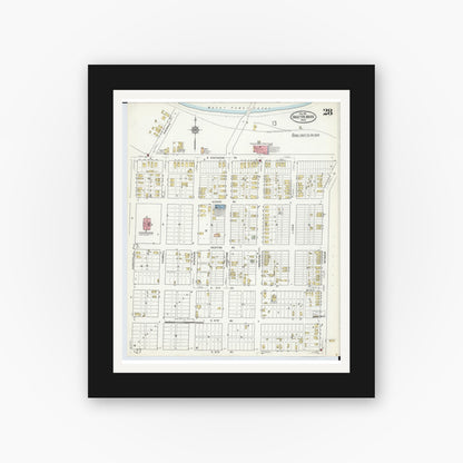 Old map wall art mockup — black gallery frame with white mat — Sanborn Fire Insurance Map from Sault Sainte Marie, Chippewa County, Michigan (1915), Sheet #0028