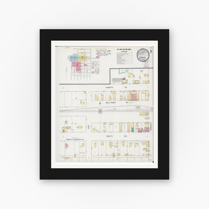 Old map wall art mockup — black gallery frame with white mat — Sanborn Fire Insurance Map from Sumner, Lawrence County, Illinois (1894), Sheet #0001