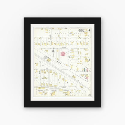 Old map wall art mockup — black gallery frame with white mat — Sanborn Fire Insurance Map from Redkey, Jay County, Indiana (1909), Sheet #0002