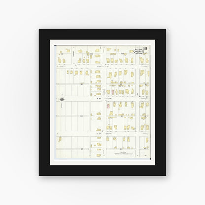 Old map wall art mockup — black gallery frame with white mat — Sanborn Fire Insurance Map from Marysville, Union County, Ohio (1910), Sheet #0010