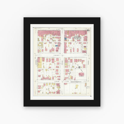 Old map wall art mockup — black gallery frame with white mat — Sanborn Fire Insurance Map from Jefferson City, Cole County, Missouri (1916), Sheet #0010