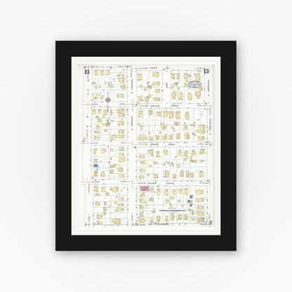 Old map wall art mockup — black gallery frame with white mat — Sanborn Fire Insurance Map from Austin, Mower County, Minnesota (1926), Sheet #0013