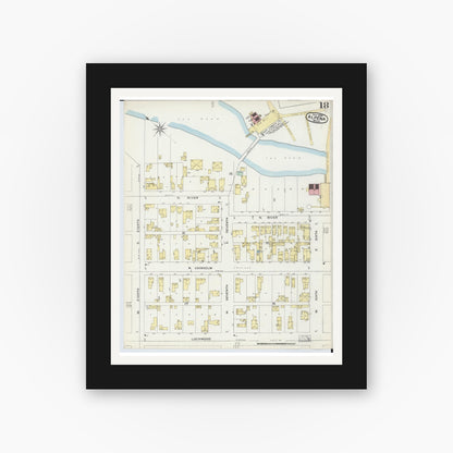 Old map wall art mockup — black gallery frame with white mat — Sanborn Fire Insurance Map from Alpena, Alpena County, Michigan (1895), Sheet #0018