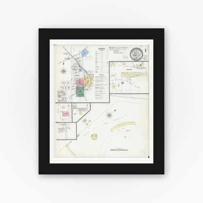Old map wall art mockup — black gallery frame with white mat — Sanborn Fire Insurance Map from Farmer City, De Witt County, Illinois (1906) - Complete Map Set