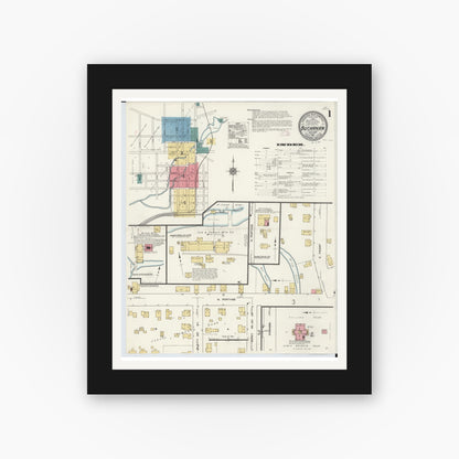 Old map wall art mockup — black gallery frame with white mat — Sanborn Fire Insurance Map from Buchanan, Berrien County, Michigan (1911) - Complete Map Set