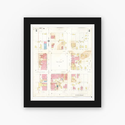 Old map wall art mockup — black gallery frame with white mat — Sanborn Fire Insurance Map from Marengo, Iowa County, Iowa (1942), Sheet #0002