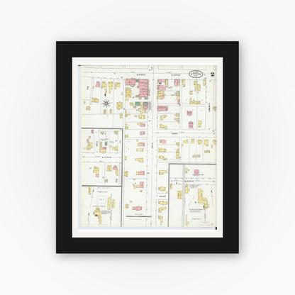 Old map wall art mockup — black gallery frame with white mat — Sanborn Fire Insurance Map from Attica, Seneca County, Ohio (1904), Sheet #0002
