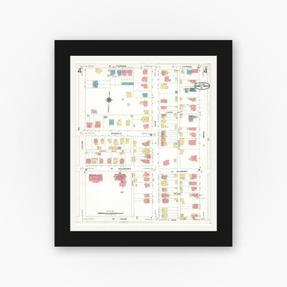 Old map wall art mockup — black gallery frame with white mat — Sanborn Fire Insurance Map from Kennett Square, Chester County, Pennsylvania (1923), Sheet #0004