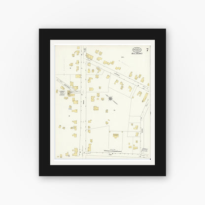 Old map wall art mockup — black gallery frame with white mat — Sanborn Fire Insurance Map from Medway, Norfolk County, Massachusetts (1910), Sheet #0007