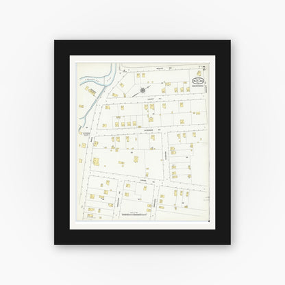 Old map wall art mockup — black gallery frame with white mat — Sanborn Fire Insurance Map from Butler, Morris County, New Jersey (1911), Sheet #0007