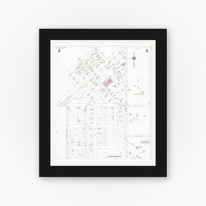 Old map wall art mockup — black gallery frame with white mat — Sanborn Fire Insurance Map from Heron Lake, Jackson County, Minnesota (1947), Sheet #0004