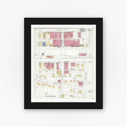 Old map wall art mockup — black gallery frame with white mat — Sanborn Fire Insurance Map from Sikeston, Scott County, Missouri (1919), Sheet #0005