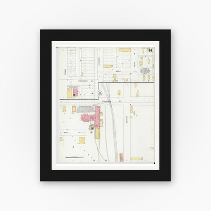 Old map wall art mockup — black gallery frame with white mat — Sanborn Fire Insurance Map from Escanaba, Delta County, Michigan (1899), Sheet #0014