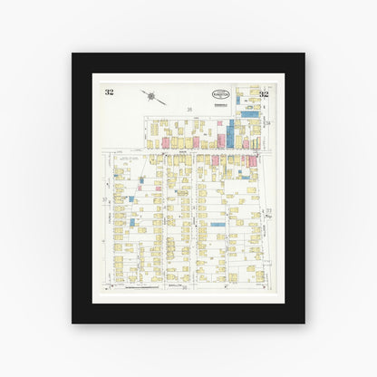 Old map wall art mockup — black gallery frame with white mat — Sanborn Fire Insurance Map from Kingston, Luzerne County, Pennsylvania (1925), Sheet #0032
