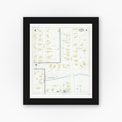 Old map wall art mockup — black gallery frame with white mat — Sanborn Fire Insurance Map from Stryker, Williams County, Ohio (1930), Sheet #0006