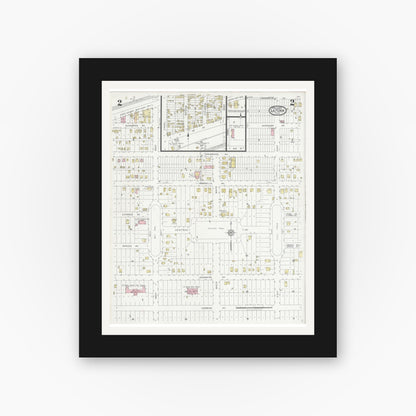 Old map wall art mockup — black gallery frame with white mat — Sanborn Fire Insurance Map from La Feria, Cameron County, Texas (1929), Sheet #0002