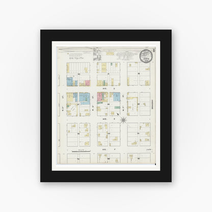 Old map wall art mockup — black gallery frame with white mat — Sanborn Fire Insurance Map from Cisco, Eastland County, Texas (1891) - Complete Map Set