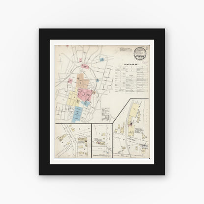 Old map wall art mockup — black gallery frame with white mat — Sanborn Fire Insurance Map from Stoneham, Middlesex County, Massachusetts (1887) - Complete Map Set