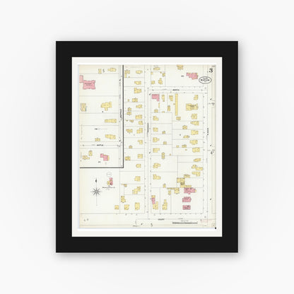 Old map wall art mockup — black gallery frame with white mat — Sanborn Fire Insurance Map from Warsaw, Wyoming County, New York (1903), Sheet #0003