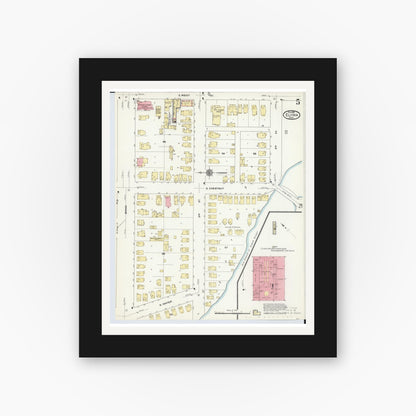Old map wall art mockup — black gallery frame with white mat — Sanborn Fire Insurance Map from Elyria, Lorain County, Ohio (1910), Sheet #0005