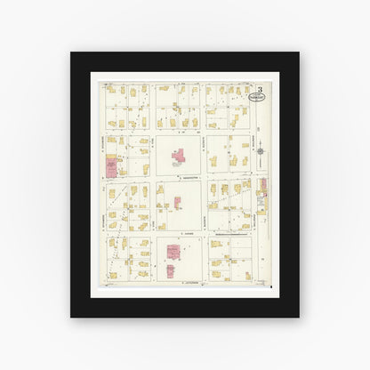 Old map wall art mockup — black gallery frame with white mat — Sanborn Fire Insurance Map from Fairmount, Grant County, Indiana (1916), Sheet #0003