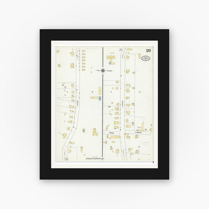 Old map wall art mockup — black gallery frame with white mat — Sanborn Fire Insurance Map from Albion, Orleans County, New York (1911), Sheet #0020