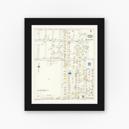 Old map wall art mockup — black gallery frame with white mat — Sanborn Fire Insurance Map from Dublin, Erath County, Texas (1921), Sheet #0005