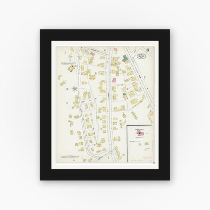 Old map wall art mockup — black gallery frame with white mat — Sanborn Fire Insurance Map from Ware, Hampshire County, Massachusetts (1902), Sheet #0003
