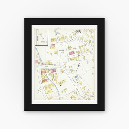 Old map wall art mockup — black gallery frame with white mat — Sanborn Fire Insurance Map from Concord, Middlesex County, Massachusetts (1918), Sheet #0002