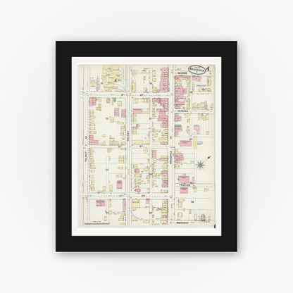 Old map wall art mockup — black gallery frame with white mat — Sanborn Fire Insurance Map from Braddock, Allegheny County, Pennsylvania (1891), Sheet #0004