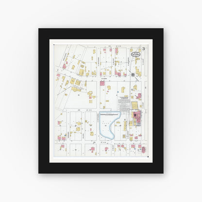 Old map wall art mockup — black gallery frame with white mat — Sanborn Fire Insurance Map from Columbia, Monroe County, Illinois (1919), Sheet #0003