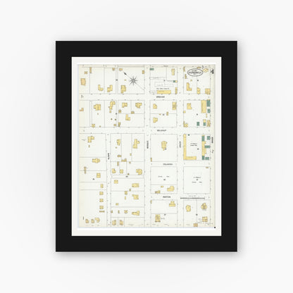 Old map wall art mockup — black gallery frame with white mat — Sanborn Fire Insurance Map from Stephenville, Erath County, Texas (1902), Sheet #0004