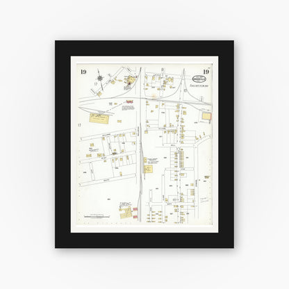 Old map wall art mockup — black gallery frame with white mat — Sanborn Fire Insurance Map from Greenville, Pitt County, North Carolina (1923), Sheet #0019