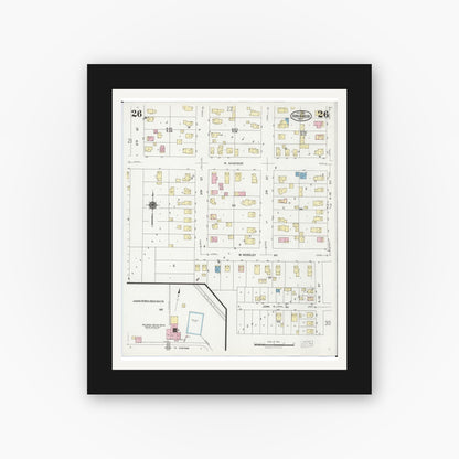Old map wall art mockup — black gallery frame with white mat — Sanborn Fire Insurance Map from Ann Arbor, Washtenaw County, Michigan (1925), Sheet #0026