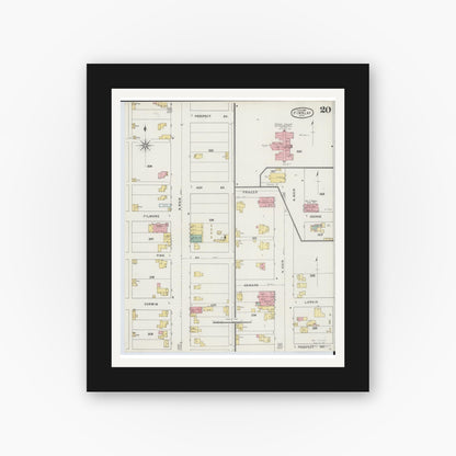 Old map wall art mockup — black gallery frame with white mat — Sanborn Fire Insurance Map from Findlay, Hancock County, Ohio (1895), Sheet #0020