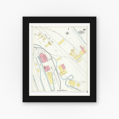 Old map wall art mockup — black gallery frame with white mat — Sanborn Fire Insurance Map from Menominee, Menominee County, Michigan (1907), Sheet #0010