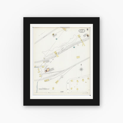Old map wall art mockup — black gallery frame with white mat — Sanborn Fire Insurance Map from Ely, Saint Louis County, Minnesota (1892), Sheet #0002