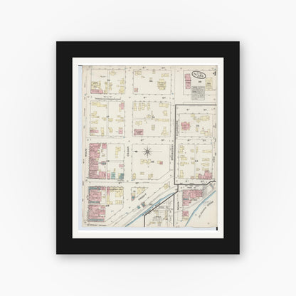 Old map wall art mockup — black gallery frame with white mat — Sanborn Fire Insurance Map from Niles, Berrien County, Michigan (1884), Sheet #0004