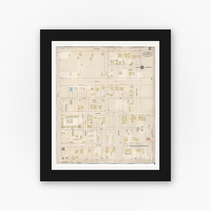 Old map wall art mockup — black gallery frame with white mat — Sanborn Fire Insurance Map from Calexico, Imperial County, California (1949), Sheet #0002
