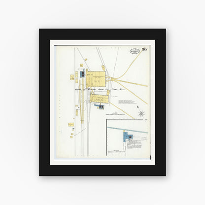 Old map wall art mockup — black gallery frame with white mat — Sanborn Fire Insurance Map from Red Jacket, Houghton County, Michigan (1908), Sheet #0036
