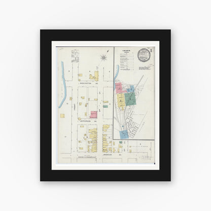 Old map wall art mockup — black gallery frame with white mat — Sanborn Fire Insurance Map from Ortonville, Big Stone County, Minnesota (1893), Sheet #0001