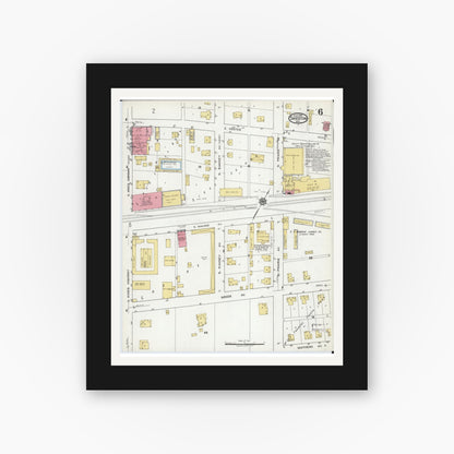 Old map wall art mockup — black gallery frame with white mat — Sanborn Fire Insurance Map from Sikeston, Scott County, Missouri (1919), Sheet #0006