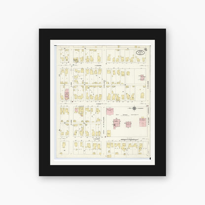 Old map wall art mockup — black gallery frame with white mat — Sanborn Fire Insurance Map from Ada, Hardin County, Ohio (1910), Sheet #0006