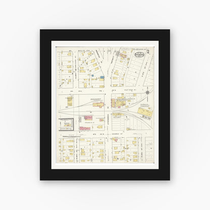 Old map wall art mockup — black gallery frame with white mat — Sanborn Fire Insurance Map from Escanaba, Delta County, Michigan (1921), Sheet #0002